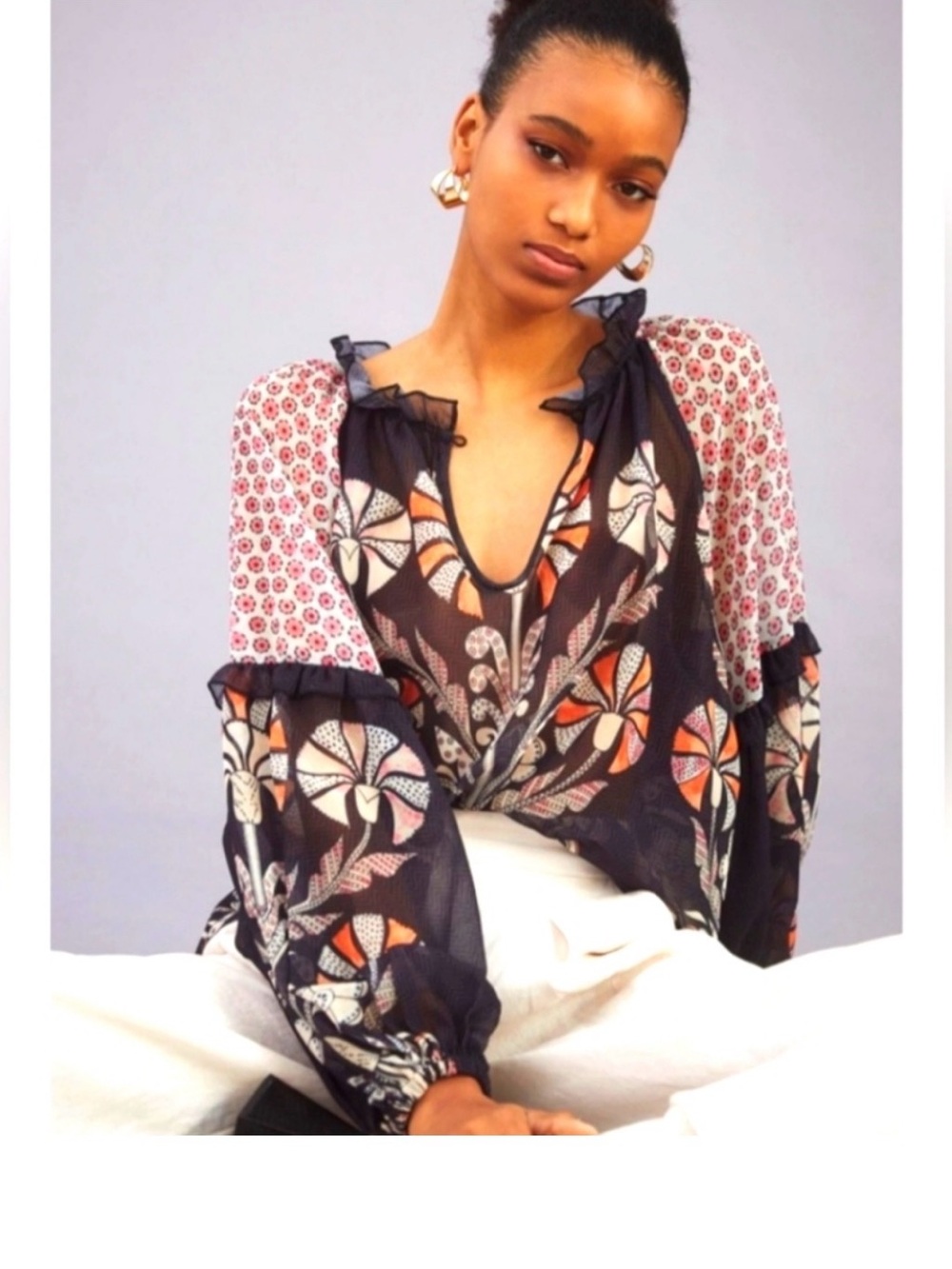 Anthropologie Forever‎ That Girl Sz LP Raglan Peasant Sheer Blouse Top MSRP $110